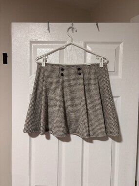 Plaid Skort | Houndstooth A-Line Skirt with Built-In Shorts | Preppy Attire (L)